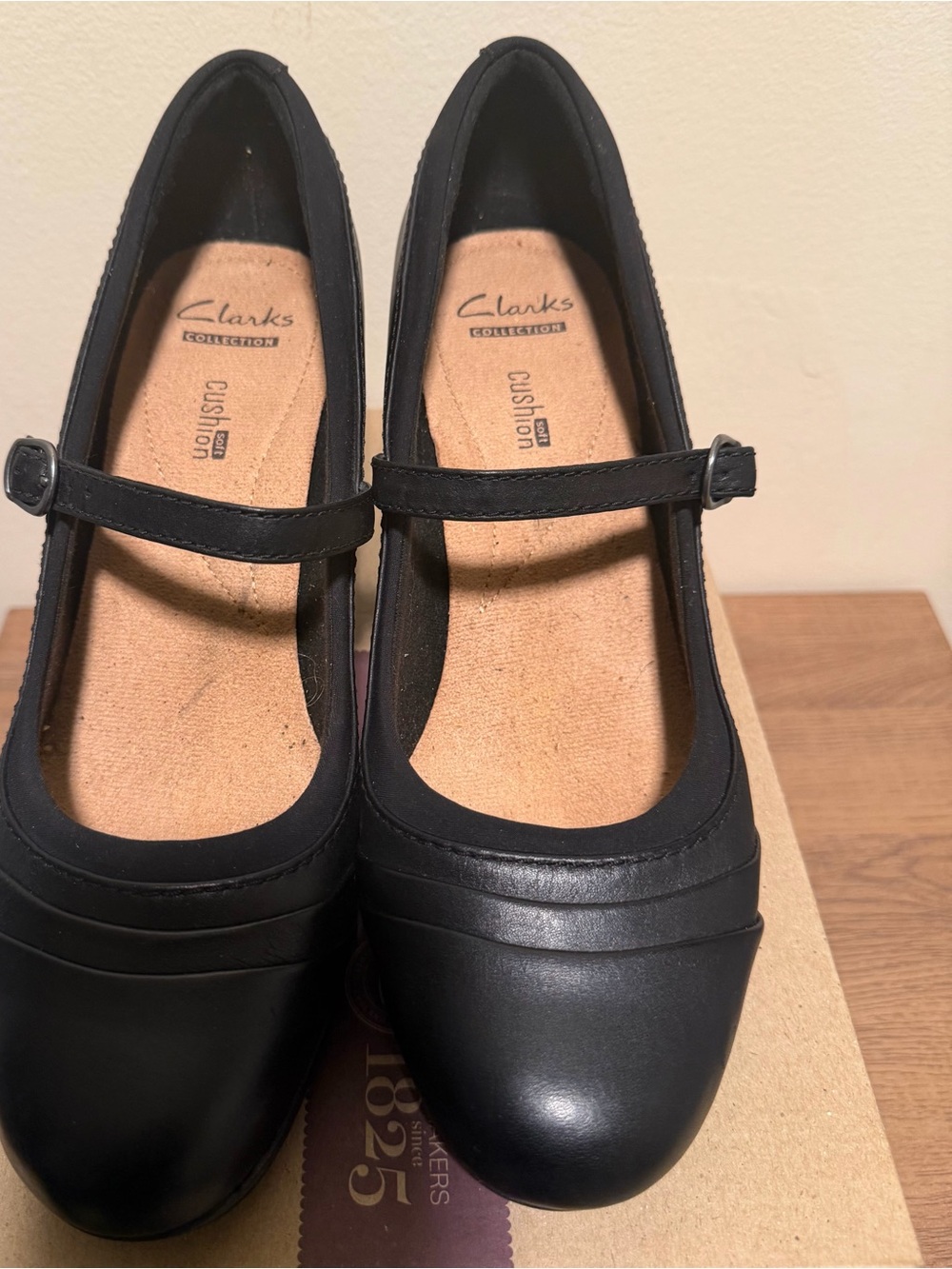 Clarks Black Mary Jane Leather Heel with Strap